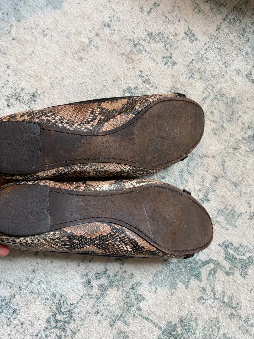 Tory Burch Brown Snakeskin-Print Leather Logo Ballet Flats